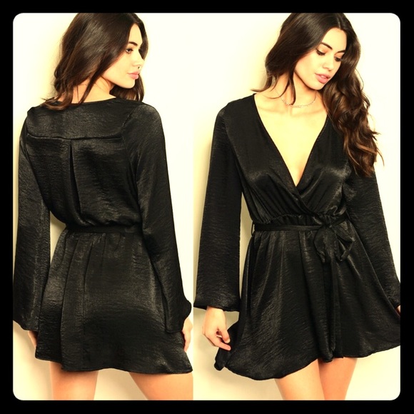 WILA Dresses & Skirts - 🛍SALE🔥Black Satin Long Sleeve Dress by Wila🖤